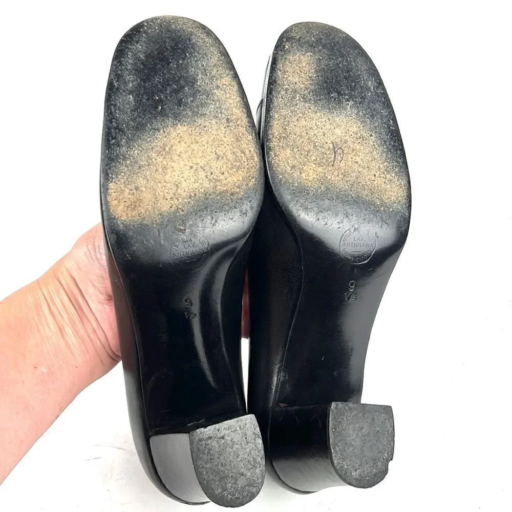 Black Leather Italian made Pumps Heels LA SFINGE by Vittorio De Maio size 9,5